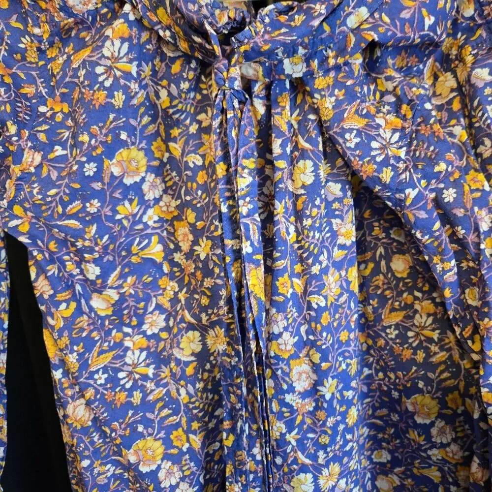 J. Crew Tunic W/Tie Belt, Purple Floral Boho Cotton Dress Small Sustainable